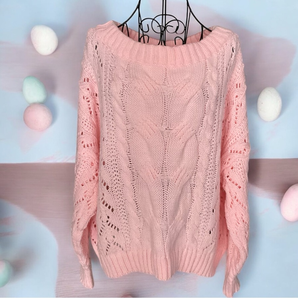 💖 Pink Off the Shoulder Cable Knit Sweater 💖